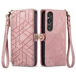 For Sony Xperia 5 VI Geometric Zipper Wallet Side Buckle Leather Phone Case(Pink)