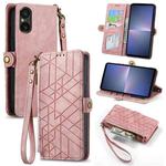 For Sony Xperia 5 V Geometric Zipper Wallet Side Buckle Leather Phone Case(Pink)