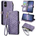 For Sony Xperia 5 V Geometric Zipper Wallet Side Buckle Leather Phone Case(Purple)