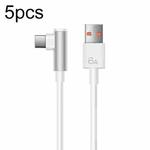 5pcs XJ-92 1m 66W USB to Type-C Elbow Super Fast Charging Data Cable for Huawei and Other Phone(White)