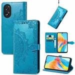 For OPPO A38 Mandala Flower Embossed Leather Phone Case(Blue)