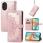 For OPPO A38 Mandala Flower Embossed Leather Phone Case(Rose Gold)