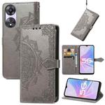 For OPPO A58 5G Mandala Flower Embossed Leather Phone Case(Gray)