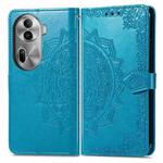 For OPPO Reno11 Pro EU Mandala Flower Embossed Leather Phone Case(Blue)