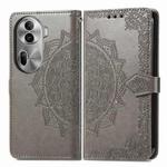 For OPPO Reno11 Pro EU Mandala Flower Embossed Leather Phone Case(Gray)