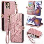 For Motorola Moto Edge 30 Fusion Geometric Zipper Wallet Side Buckle Leather Phone Case(Pink)