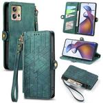 For Motorola Moto Edge 30 Fusion Geometric Zipper Wallet Side Buckle Leather Phone Case(Green)