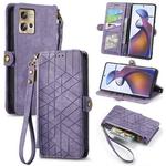 For Motorola Moto Edge 30 Fusion Geometric Zipper Wallet Side Buckle Leather Phone Case(Purple)