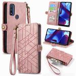 For Motorola Moto G Pure Geometric Zipper Wallet Side Buckle Leather Phone Case(Pink)