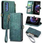 For Motorola Moto Edge 20 Pro Geometric Zipper Wallet Side Buckle Leather Phone Case(Green)