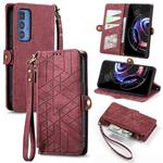 For Motorola Moto Edge 20 Pro Geometric Zipper Wallet Side Buckle Leather Phone Case(Red)