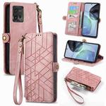 For Motorola Moto G9 Plus Geometric Zipper Wallet Side Buckle Leather Phone Case(Pink)