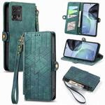 For Motorola Moto G72 Geometric Zipper Wallet Side Buckle Leather Phone Case(Green)