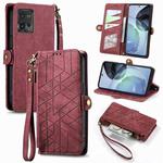 For Motorola Moto G72 Geometric Zipper Wallet Side Buckle Leather Phone Case(Red)
