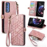For Motorola Moto Edge 40 Geometric Zipper Wallet Side Buckle Leather Phone Case(Pink)