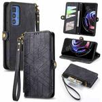 For Motorola Moto Edge 40 Geometric Zipper Wallet Side Buckle Leather Phone Case(Black)