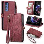For Motorola Moto Edge 40 Pro Geometric Zipper Wallet Side Buckle Leather Phone Case(Red)