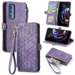 For Motorola Moto Edge 40 Pro Geometric Zipper Wallet Side Buckle Leather Phone Case(Purple)