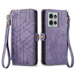 For Motorola Moto G75 5G Geometric Zipper Wallet Side Buckle Leather Phone Case(Purple)