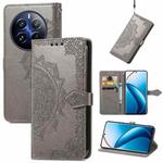 For Realme 12 Pro Mandala Flower Embossed Leather Phone Case(Gray)