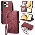 For Realme C53 Geometric Zipper Wallet Side Buckle Leather Phone Case(Red)
