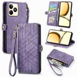 For Realme C53 Geometric Zipper Wallet Side Buckle Leather Phone Case(Purple)