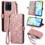 For Realme V11 Geometric Zipper Wallet Side Buckle Leather Phone Case(Pink)