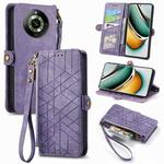 For Realme 11 5G Geometric Zipper Wallet Side Buckle Leather Phone Case(Purple)