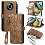 For Realme 11 5G Geometric Zipper Wallet Side Buckle Leather Phone Case(Brown)