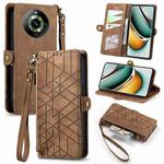 For Realme 11 Pro Geometric Zipper Wallet Side Buckle Leather Phone Case(Brown)