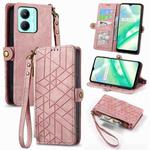 For Realme C33 Geometric Zipper Wallet Side Buckle Leather Phone Case(Pink)