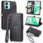 For Realme C33 Geometric Zipper Wallet Side Buckle Leather Phone Case(Black)