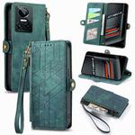 For Realme GT 3 5G Geometric Zipper Wallet Side Buckle Leather Phone Case(Green)