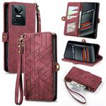 For Realme GT 3 5G Geometric Zipper Wallet Side Buckle Leather Phone Case(Red)