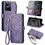 For Realme GT 3 5G Geometric Zipper Wallet Side Buckle Leather Phone Case(Purple)
