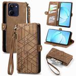 For Realme 10 4G Geometric Zipper Wallet Side Buckle Leather Phone Case(Brown)