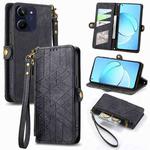 For Realme 10 4G Geometric Zipper Wallet Side Buckle Leather Phone Case(Black)