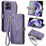 For Realme 10 Pro Geometric Zipper Wallet Side Buckle Leather Phone Case(Purple)