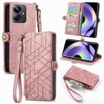 For Realme 10 Pro+ Geometric Zipper Wallet Side Buckle Leather Phone Case(Pink)