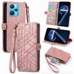 For Realme 9 Pro Geometric Zipper Wallet Side Buckle Leather Phone Case(Pink)