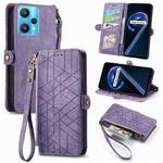 For Realme 9 Pro Geometric Zipper Wallet Side Buckle Leather Phone Case(Purple)