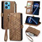 For Realme 9 Pro Geometric Zipper Wallet Side Buckle Leather Phone Case(Brown)