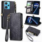 For Realme 9 Pro Geometric Zipper Wallet Side Buckle Leather Phone Case(Black)