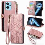 For Realme 9i Geometric Zipper Wallet Side Buckle Leather Phone Case(Pink)