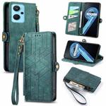 For Realme 9i Geometric Zipper Wallet Side Buckle Leather Phone Case(Green)