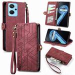 For Realme 9i Geometric Zipper Wallet Side Buckle Leather Phone Case(Red)