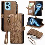 For Realme 9i Geometric Zipper Wallet Side Buckle Leather Phone Case(Brown)