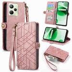 For Realme C35 Geometric Zipper Wallet Side Buckle Leather Phone Case(Pink)