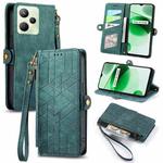 For Realme C35 Geometric Zipper Wallet Side Buckle Leather Phone Case(Green)