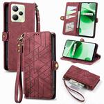 For Realme C35 Geometric Zipper Wallet Side Buckle Leather Phone Case(Red)